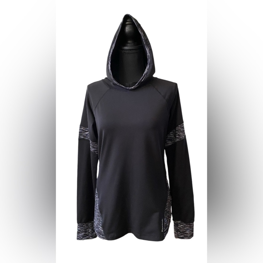 Reebok: Black Pullover Hoodie Jacket with Gray Details